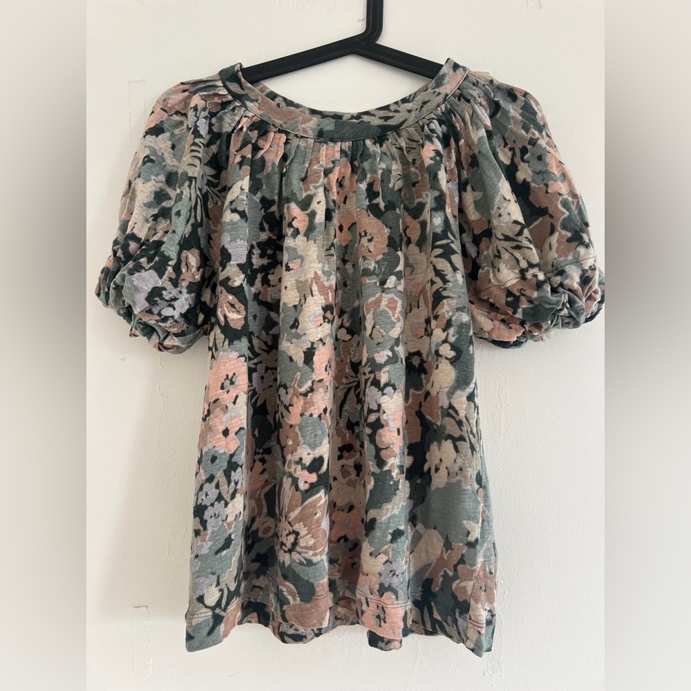 Anthropologie Multicolor Floral Puff Sleeve Blouse